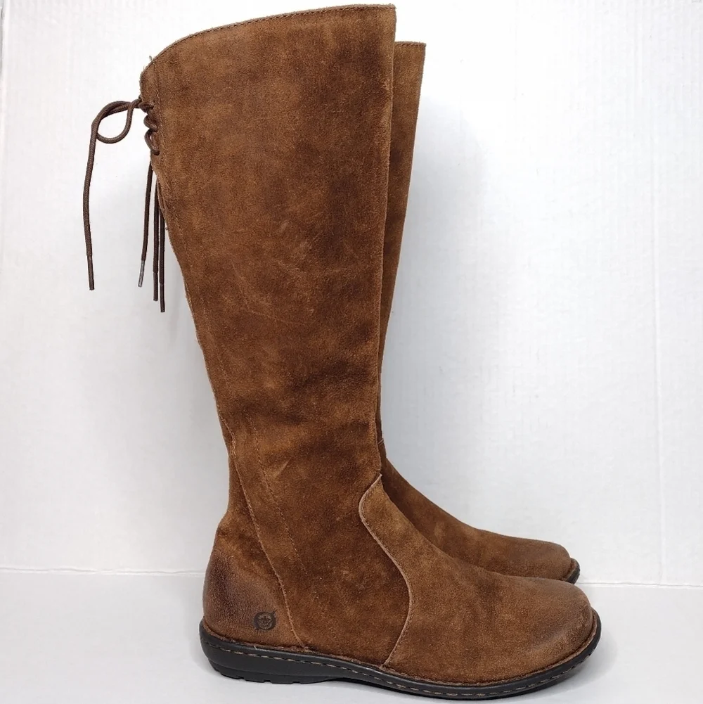 Born Caladium Brown Distressed Zip Tall Riding Over The Knee Boots Sz 6.5